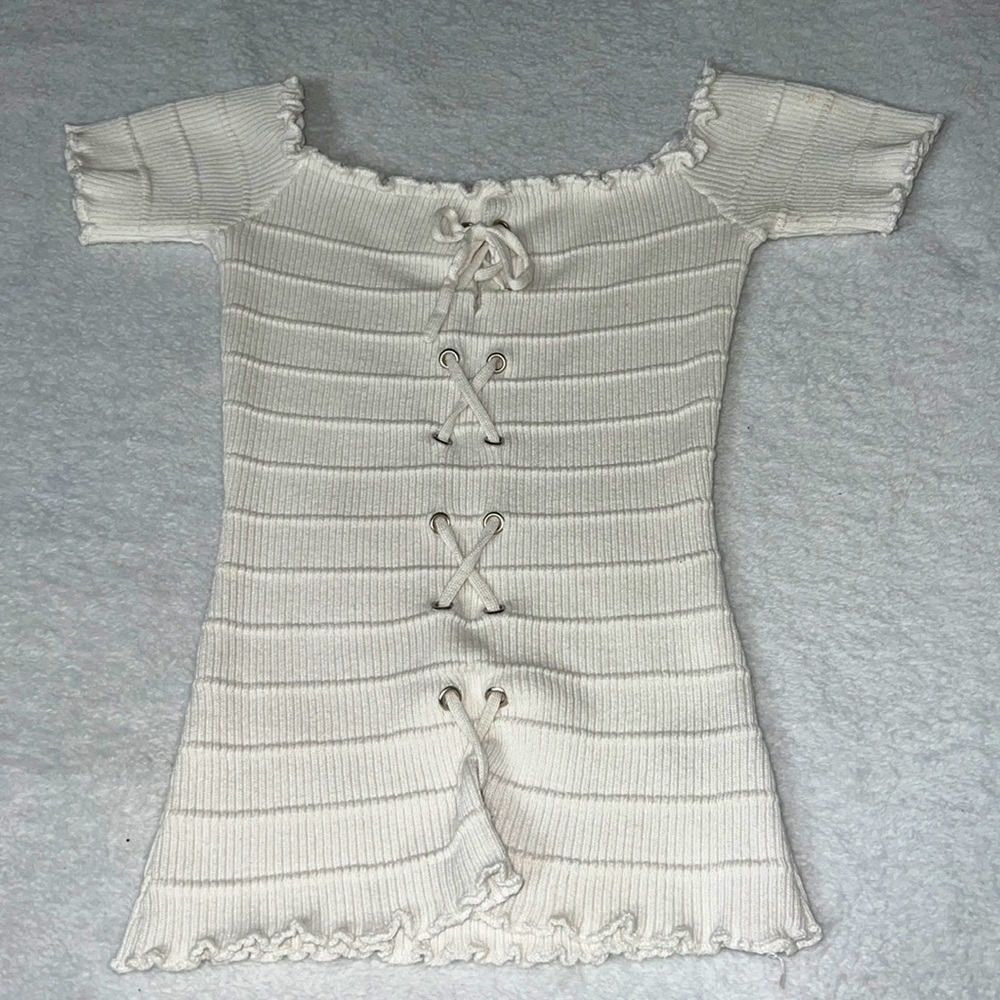 Off the shoulder beige top